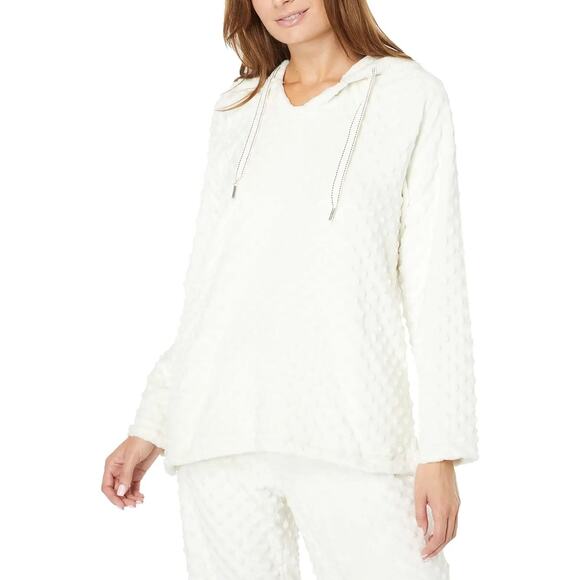 Dylan Womens Polka Dots Faux Fur Pullover in White Sz M | Comfy Cozy Casual Soft - Picture 1 of 15